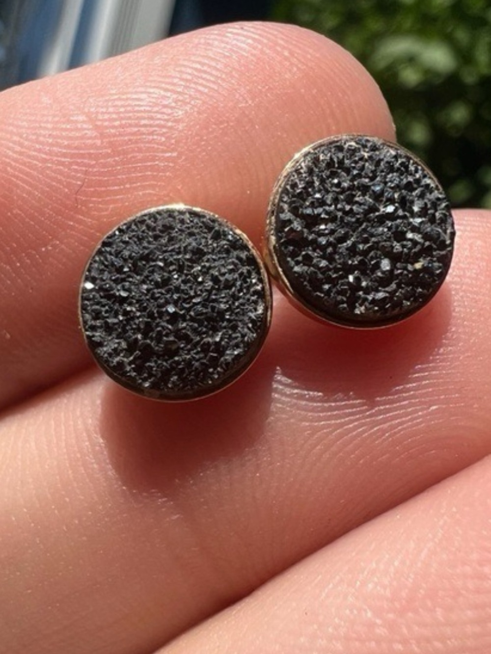 Rare solid 14k yellow gold genuine druzy quartz earrings